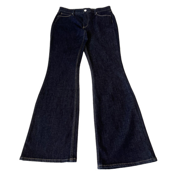 White House Black Market Women The Sculpt Skinny Flare Jeans 12L Dark Wash Boho - Picture 1 of 9